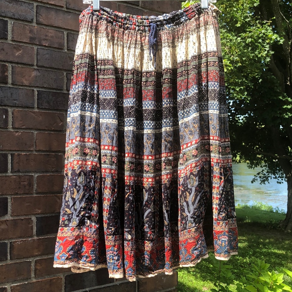 Vintage Boho Printed Midi Skirt